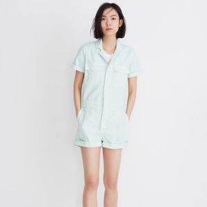 Madewell Teal Denim Coverall Short Romper L